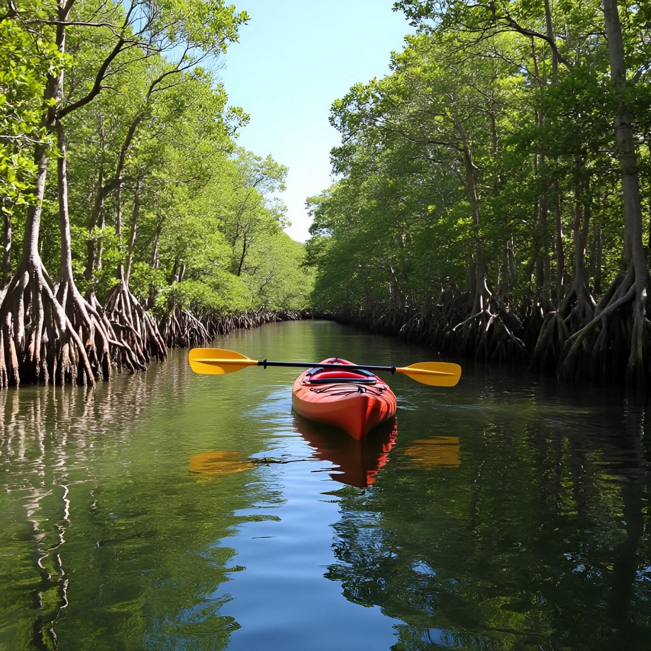 Kayaking a shaded river near Tarpon Springs, Florida