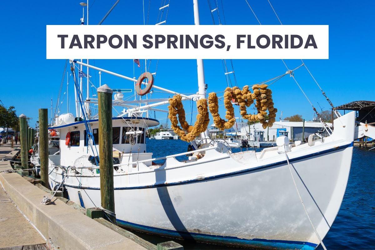 Sponge boat docked at the Tarpon Springs Sponge Docks in Florida